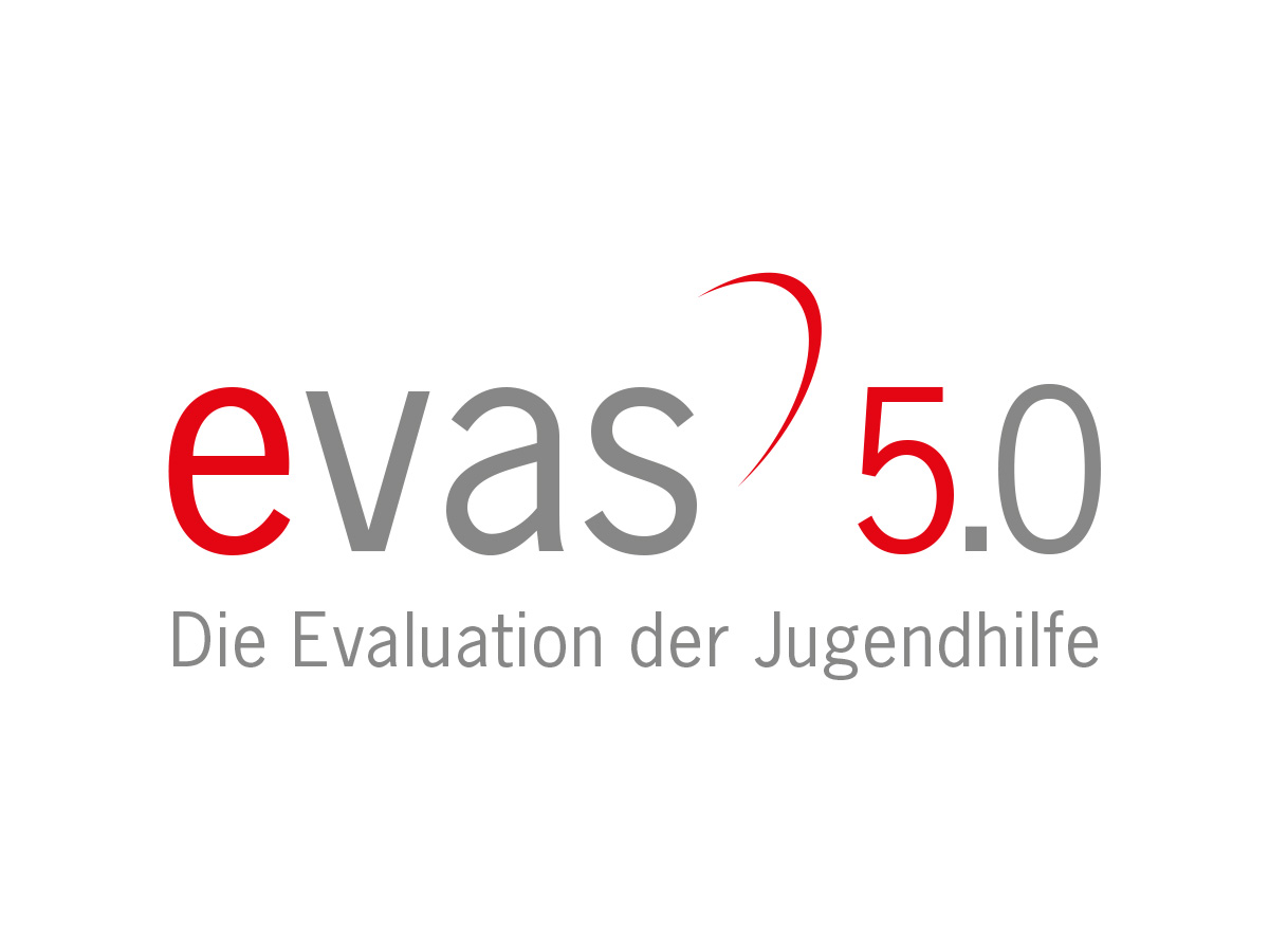 Logo mit der Aufschrift evas 5.0. Untertitel Die Evaluation der Jugendhilfe.
